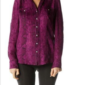 WHBM Snake Print Purple Silk Blouse Size 4